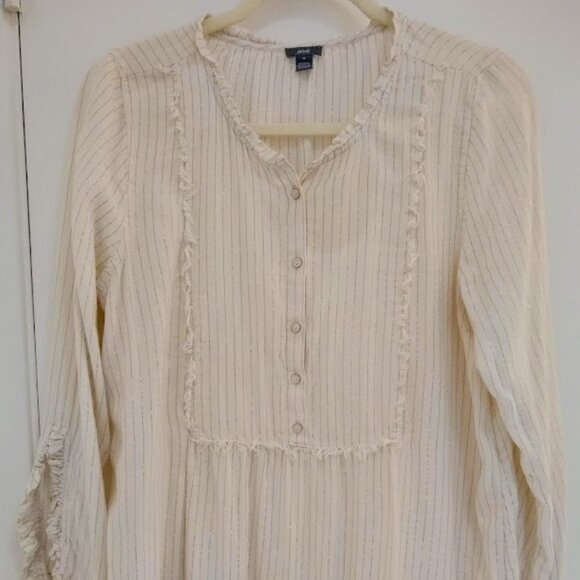 Aerie M popover tunic top shirt women's cream & metallic tinsel gold stripe - Picture 1 of 8